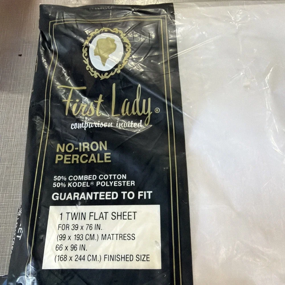 NEW Vintage First Lady Bed Fashions Twin Size Flat White Sheets No-Iron Percale